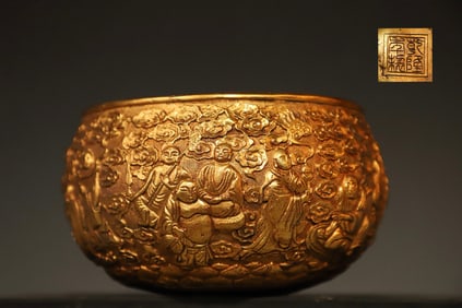 Gilt Bronze Carved Buddha Pattern Pot