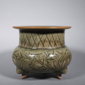 Yaozhou Ware Carved Flower Pattern Porcelain Incense Burner