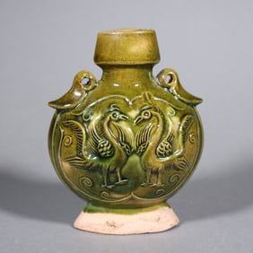 Sancai Carved Bird Pattern Pottery Vase