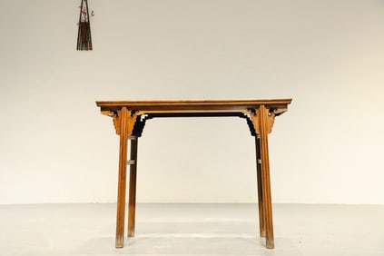 Huanghuali Wood Carved Reishi Mushroom Pattern Table
