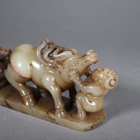 Jade Carved Ox and Child Shape Ornament