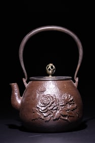 Purple Clay Carved Flower with Butterfly Pattern Handle Pot