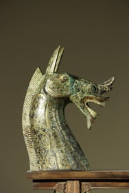 Chinese Bronze Inlaid Gold Carved Poetry Pattern Horse Shape Ornament