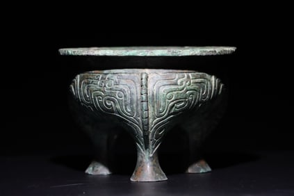 Chinese Bronze Carved Beast Face Pattern Pot