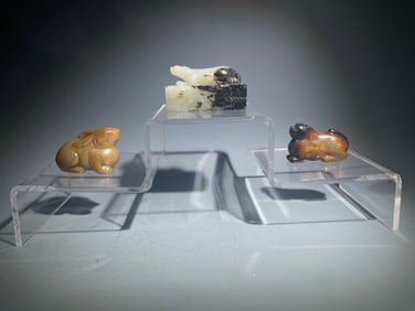 Group of Three Jade Carved Beast Shape Ornament
