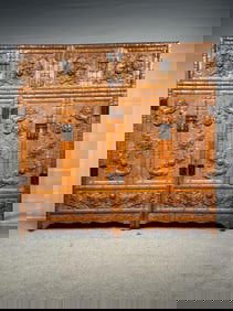 Pair of Huanghuali Wood Carved Lion Pattern Cabinet