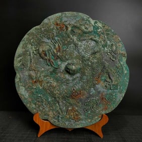 Chinese Bronze Carved Dragon Pattern Mirror