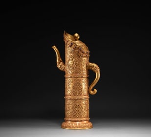 Gilt Bronze Inlaid Gem Stone Carved Flower Pattern Pot