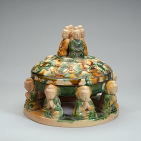 Sancai Carved Character Shape Pottery Incense Burner