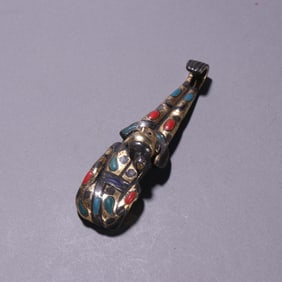 Bronze Gold and Silver Inlaid Carved Character Shape Belt Hook