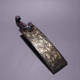 Bronze Gold and Silver Inlaid Carved Dragon Pattern Belt Hook