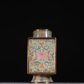 Bronze Enamel Blue Base Flower Pattern Vase