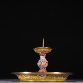 Bronze Enamel Blue Base Flower Pattern Candlestick