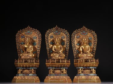 Group of Three Gilt Bronze Mahasthamaprapta and Amitabha & Avalokitesvara Figure