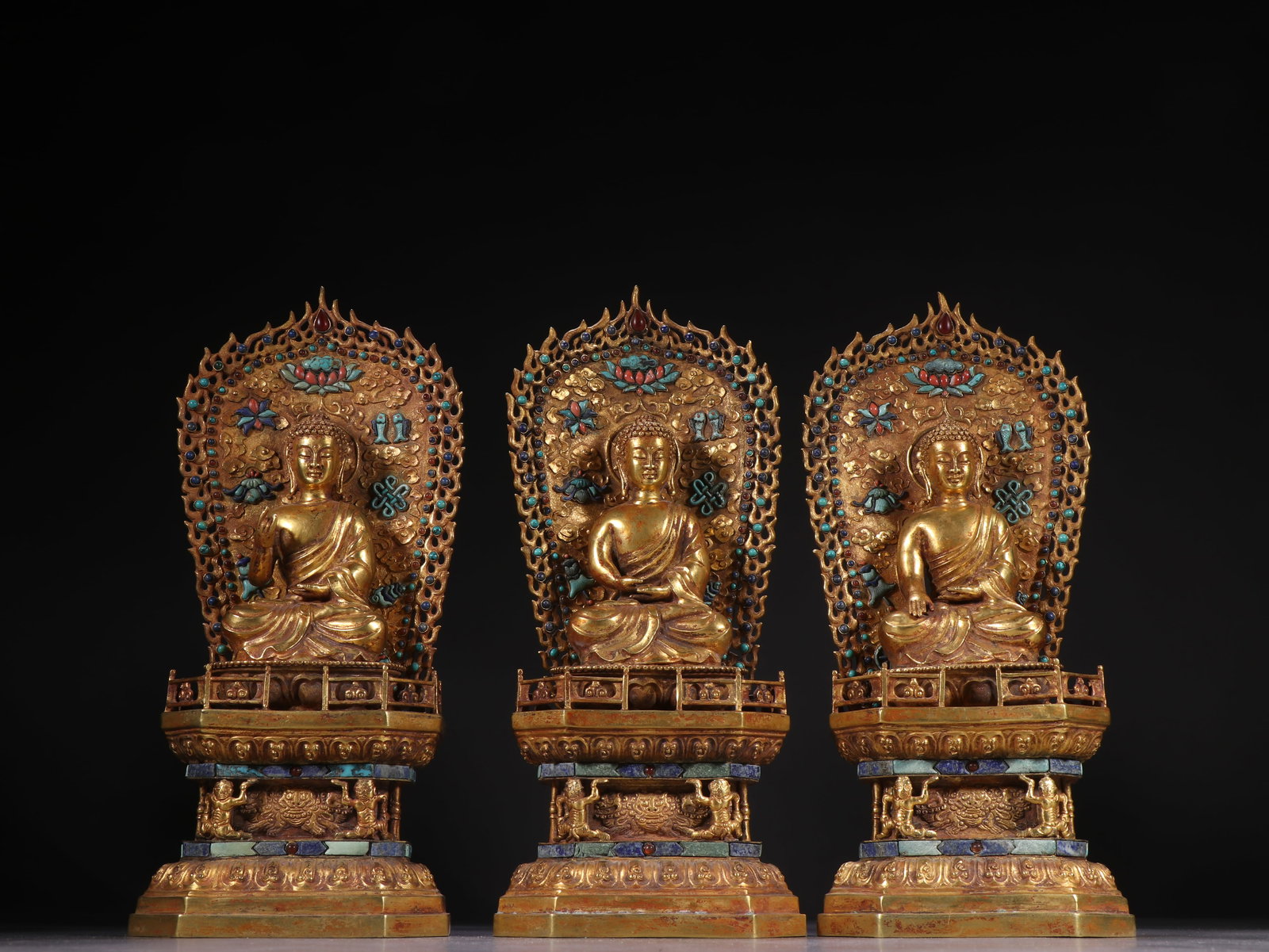 Group of Three Gilt Bronze Mahasthamaprapta and Amitabha & Avalokitesvara Figure (1 of 9)