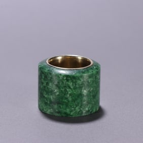 Jadeite Inlaid Gilt Silver Thumb Ring