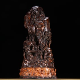 Agarwood Carved Landscape and Character Story Ornament