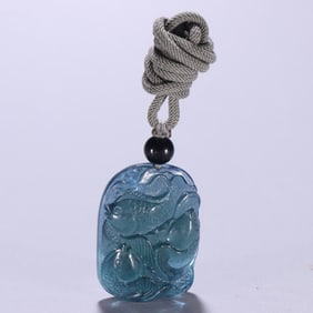 Aquamarine Carved Fish Pattern Pendant