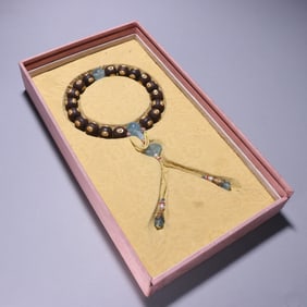 Agarwood Inlaid Gilt Silver Eighteen Praying Bead Bracelet