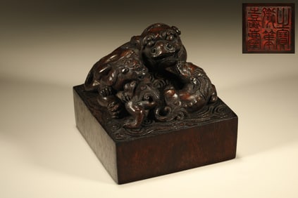 Agarwood Carved Lion Stone Seal