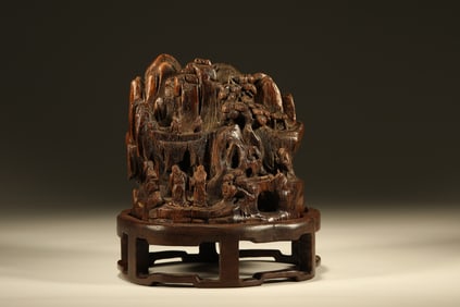 Agarwood Carved Landscape and Character Story Ornament