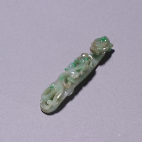 Jadeite Carved Chi Dragon Shape Belt Hook