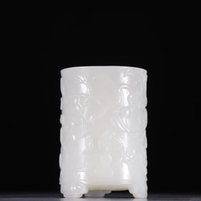 Jade Carved Gourd Pattern Brush Pot