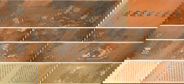 Chinese Drawing Landscape and Character Story Hand Scroll,Li Tang Mark