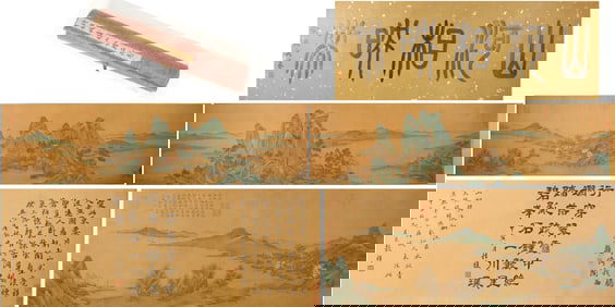 Chinese Drawing Landscape Hand Scroll,Qian Weicheng Mark