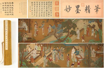 Chinese Drawing Character Story Hand Scroll,Qiu Ying Mark