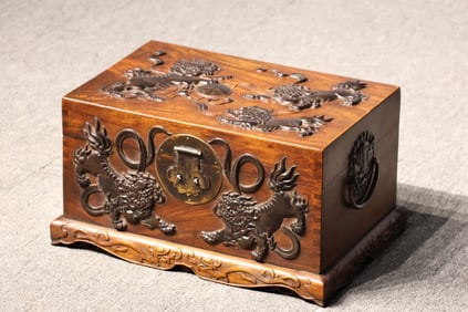 Huanghuali Wood Carved Lion Pattern Box