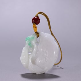 Jadeite Carved Reishi Mushroom Shape Ornament