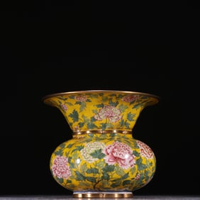 Bronze Enamel Blue Base Flower Pattern Pot