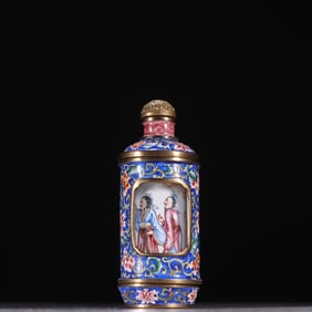 Bronze Enamel Blue Base Character Pattern Movable Vase