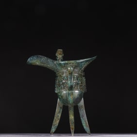 Chinese Bronze Carved Beast Face Pattern Jue Cup