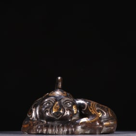 Bronze Gold and Silver Inlaid Carved Beast Shape Ornament