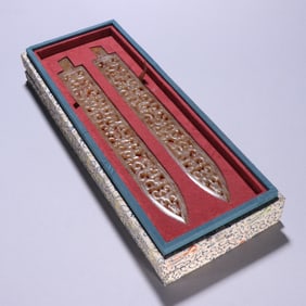 Pair of Jade Carved Chi Dragon Pattern Sword