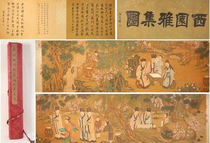 Chinese Drawing Character Story Hand Scroll,Tang Yin Mark