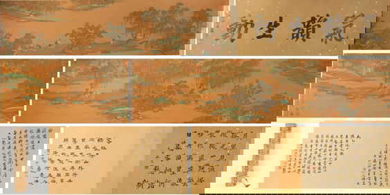 Chinese Drawing Landscape and Character Story Hand Scroll,Liu Songnian Mark