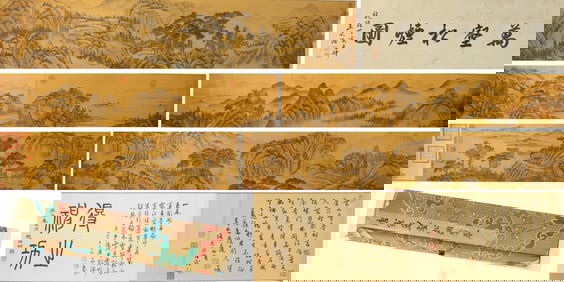 Chinese Drawing Landscape Hand Scroll,Tang Yin Mark