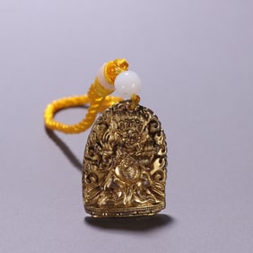 Gilt Bronze Carved Mahakala Pattern Pendant