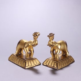 Pair of Gilt Bronze Carved Elephant Ornament