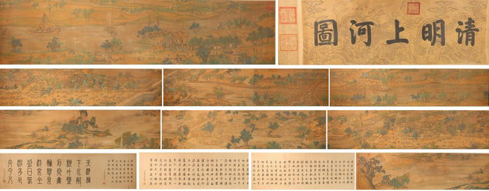 Chinese Drawing Landscape and Character Story Hand Scroll,Chen Mu Mark