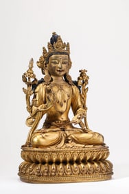 A Gilt-Bronze Tibetan Court Style Manjushri Bodhisattva