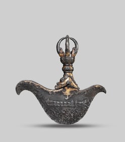 A Tibetan Iron and Gold Vajra Chopper Ritual Implement