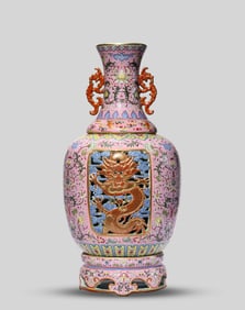 A Famille-Rose 'Dragon' Revolving Vase