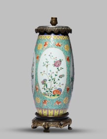 A Famille-Rose Turquoise-Ground 'Floral Abundance' Vase