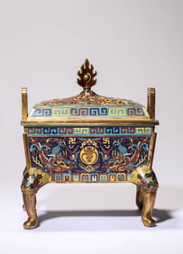 A Cloisonné Enamel 'Dragons' Incense Burner