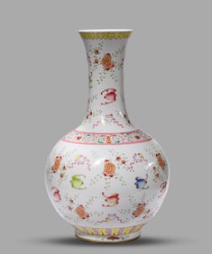 A Famille-Rose 'Bats and Longevity' Globular Vase
