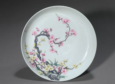 A Turquoise-Ground Famille-Rose 'Flowers' Dish